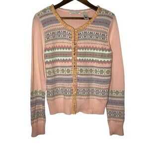 Vintage Liz Claiborne Women’s L Cardigan Peach Pink Velvet Ruffle Boarder